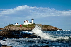 Cape Neddick (Nubble) Light, Wave Matches Clouds in Maine
